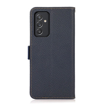 For Samsung Galaxy A82 5G KHAZNEH Side-Magnetic Litchi Genuine Leather RFID Phone Case(Blue) - Galaxy Phone Cases by buy2fix | Online Shopping UK | buy2fix