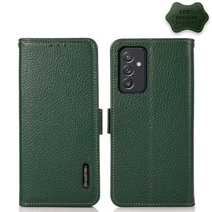 For Samsung Galaxy A82 5G KHAZNEH Side-Magnetic Litchi Genuine Leather RFID Phone Case(Green) - Galaxy Phone Cases by buy2fix | Online Shopping UK | buy2fix