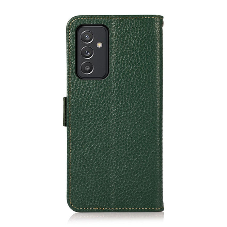 For Samsung Galaxy A82 5G KHAZNEH Side-Magnetic Litchi Genuine Leather RFID Phone Case(Green) - Galaxy Phone Cases by buy2fix | Online Shopping UK | buy2fix