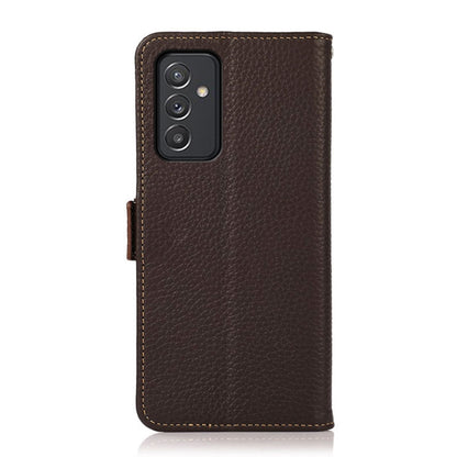 For Samsung Galaxy A82 5G KHAZNEH Side-Magnetic Litchi Genuine Leather RFID Phone Case(Brown) - Galaxy Phone Cases by buy2fix | Online Shopping UK | buy2fix