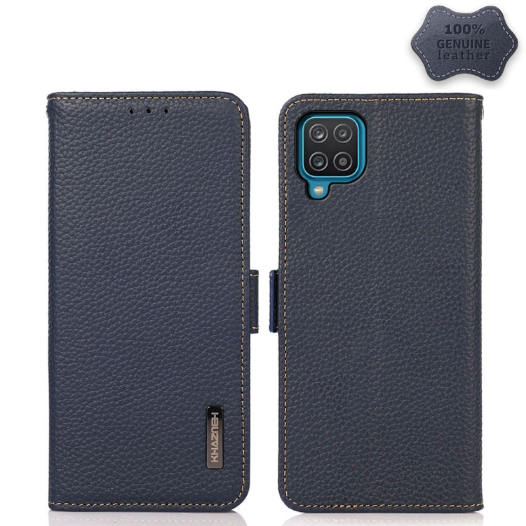 For Samsung Galaxy M32 KHAZNEH Side-Magnetic Litchi Genuine Leather RFID Phone Case(Blue) - Galaxy Phone Cases by buy2fix | Online Shopping UK | buy2fix