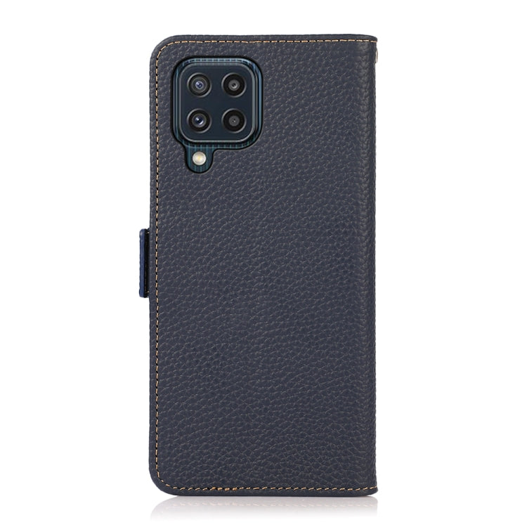 For Samsung Galaxy M32 KHAZNEH Side-Magnetic Litchi Genuine Leather RFID Phone Case(Blue) - Galaxy Phone Cases by buy2fix | Online Shopping UK | buy2fix