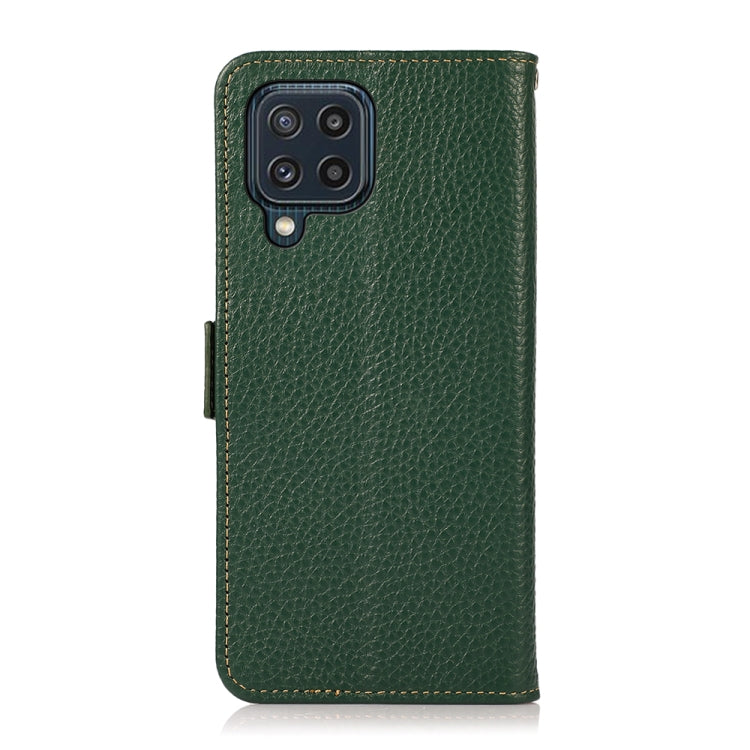 For Samsung Galaxy M32 KHAZNEH Side-Magnetic Litchi Genuine Leather RFID Phone Case(Green) - Galaxy Phone Cases by buy2fix | Online Shopping UK | buy2fix