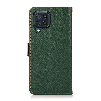 For Samsung Galaxy M32 KHAZNEH Side-Magnetic Litchi Genuine Leather RFID Phone Case(Green) - Galaxy Phone Cases by buy2fix | Online Shopping UK | buy2fix