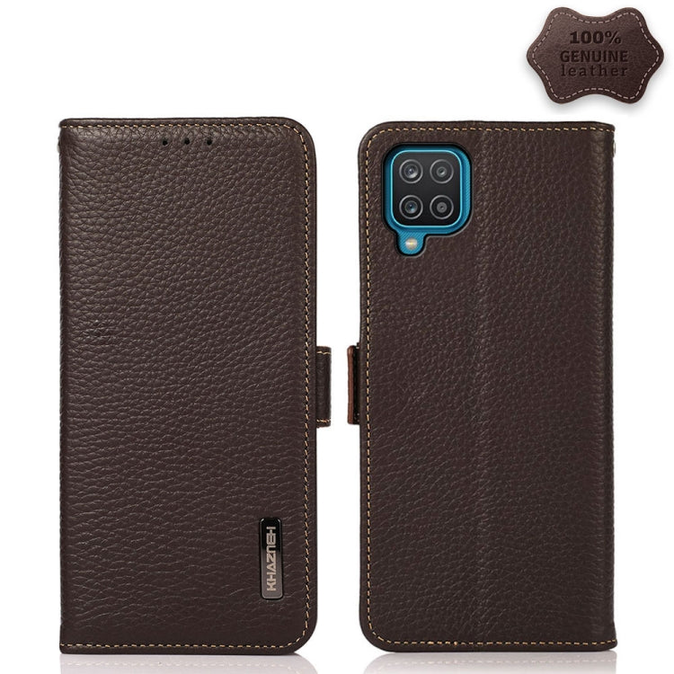 For Samsung Galaxy M32 KHAZNEH Side-Magnetic Litchi Genuine Leather RFID Phone Case(Brown) - Galaxy Phone Cases by buy2fix | Online Shopping UK | buy2fix