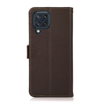 For Samsung Galaxy M32 KHAZNEH Side-Magnetic Litchi Genuine Leather RFID Phone Case(Brown) - Galaxy Phone Cases by buy2fix | Online Shopping UK | buy2fix