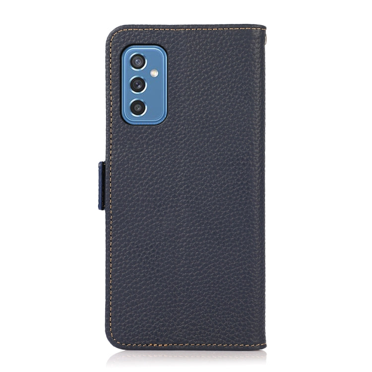 For Samsung Galaxy M52 5G KHAZNEH Side-Magnetic Litchi Genuine Leather RFID Phone Case(Blue) - Galaxy Phone Cases by buy2fix | Online Shopping UK | buy2fix