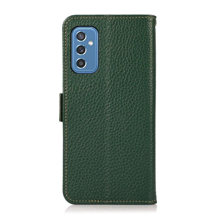 For Samsung Galaxy M52 5G KHAZNEH Side-Magnetic Litchi Genuine Leather RFID Phone Case(Green) - Galaxy Phone Cases by buy2fix | Online Shopping UK | buy2fix