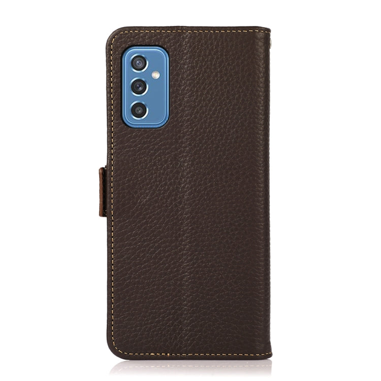 For Samsung Galaxy M52 5G KHAZNEH Side-Magnetic Litchi Genuine Leather RFID Phone Case(Brown) - Galaxy Phone Cases by buy2fix | Online Shopping UK | buy2fix