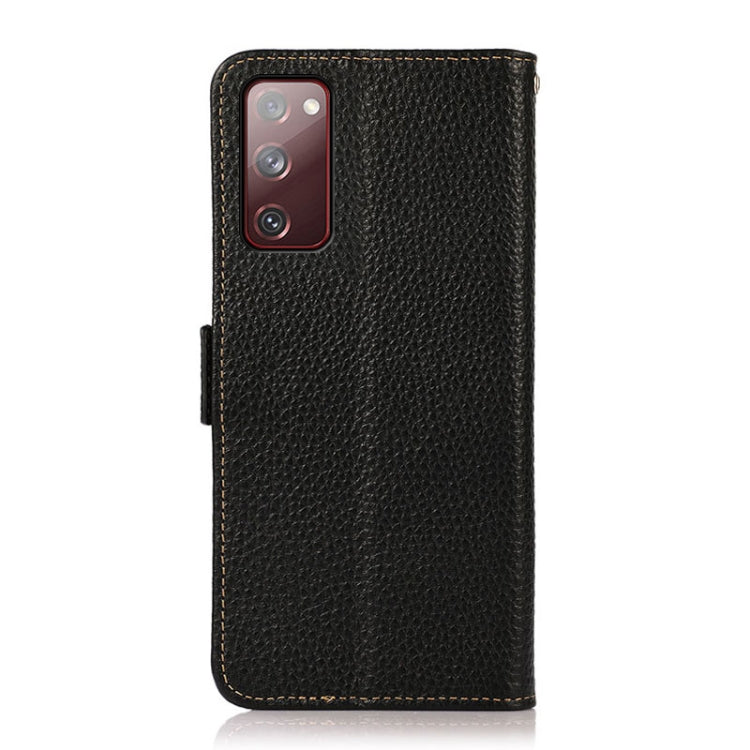 For Samsung Galaxy S20 FE KHAZNEH Side-Magnetic Litchi Genuine Leather RFID Phone Case(Black) - Galaxy S20 FE Cases by buy2fix | Online Shopping UK | buy2fix
