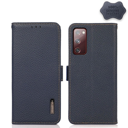 For Samsung Galaxy S20 FE KHAZNEH Side-Magnetic Litchi Genuine Leather RFID Phone Case(Blue) - Galaxy S20 FE Cases by buy2fix | Online Shopping UK | buy2fix