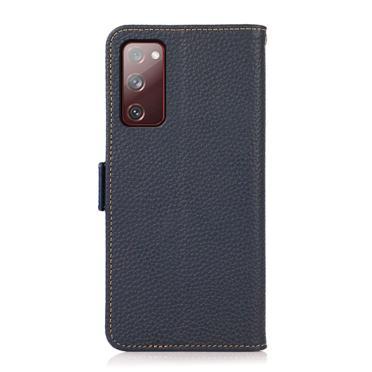 For Samsung Galaxy S20 FE KHAZNEH Side-Magnetic Litchi Genuine Leather RFID Phone Case(Blue) - Galaxy S20 FE Cases by buy2fix | Online Shopping UK | buy2fix