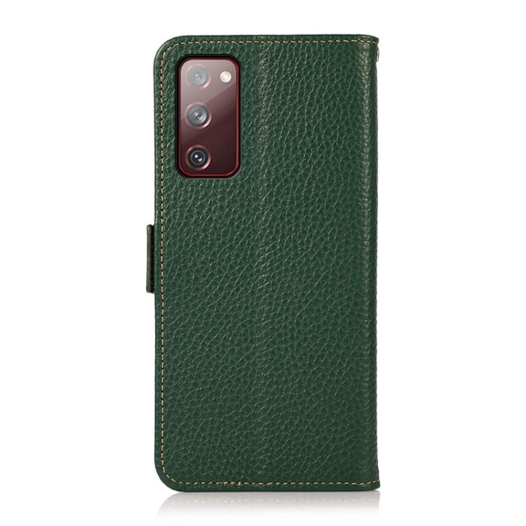 For Samsung Galaxy S20 FE KHAZNEH Side-Magnetic Litchi Genuine Leather RFID Phone Case(Green) - Galaxy S20 FE Cases by buy2fix | Online Shopping UK | buy2fix