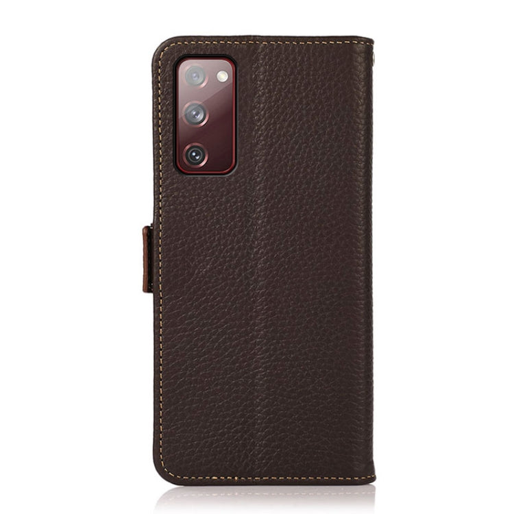 For Samsung Galaxy S20 FE KHAZNEH Side-Magnetic Litchi Genuine Leather RFID Phone Case(Brown) - Galaxy S20 FE Cases by buy2fix | Online Shopping UK | buy2fix