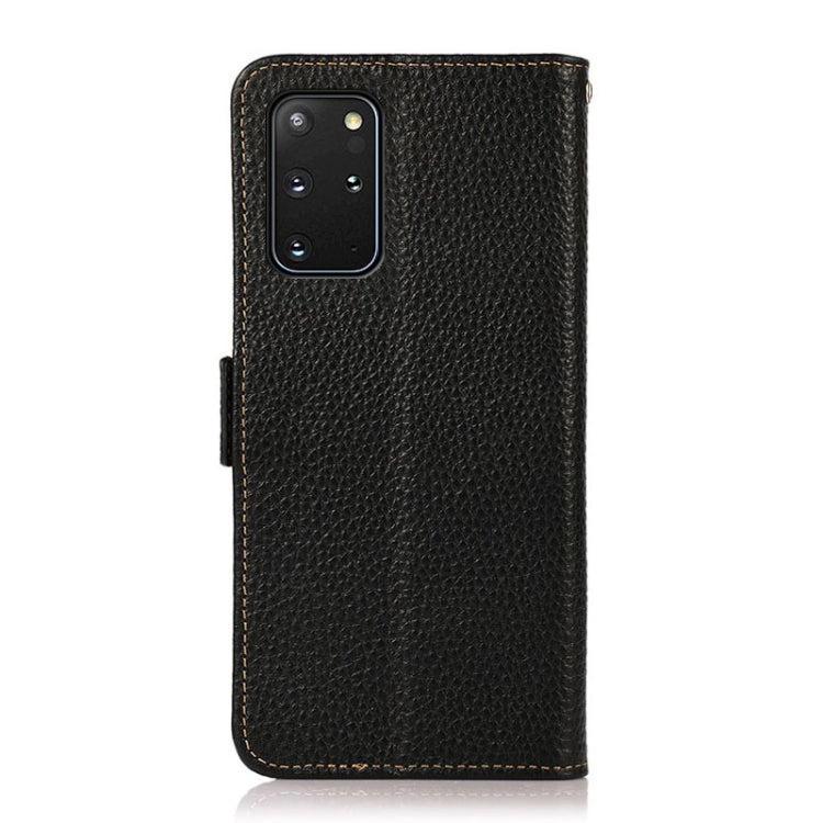For Samsung Galaxy S20+ KHAZNEH Side-Magnetic Litchi Genuine Leather RFID Phone Case(Black) - Galaxy Phone Cases by buy2fix | Online Shopping UK | buy2fix