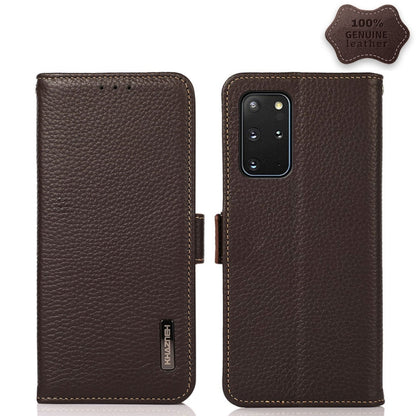 For Samsung Galaxy S20+ KHAZNEH Side-Magnetic Litchi Genuine Leather RFID Phone Case(Brown) - Galaxy Phone Cases by buy2fix | Online Shopping UK | buy2fix
