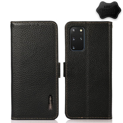 For Samsung Galaxy S20 KHAZNEH Side-Magnetic Litchi Genuine Leather RFID Phone Case(Black) - Galaxy Phone Cases by buy2fix | Online Shopping UK | buy2fix