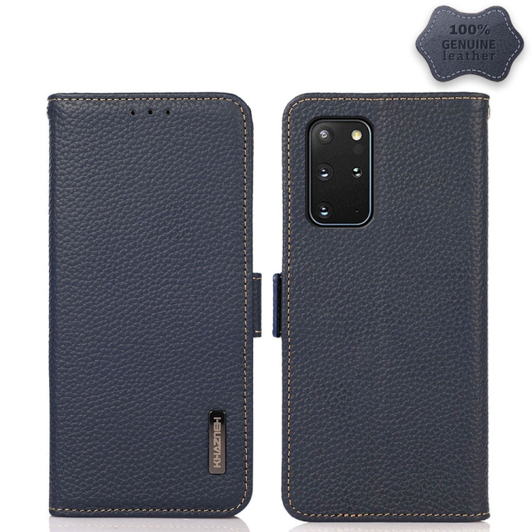 For Samsung Galaxy S20 KHAZNEH Side-Magnetic Litchi Genuine Leather RFID Phone Case(Blue) - Galaxy Phone Cases by buy2fix | Online Shopping UK | buy2fix