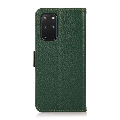 For Samsung Galaxy S20 KHAZNEH Side-Magnetic Litchi Genuine Leather RFID Phone Case(Green) - Galaxy Phone Cases by buy2fix | Online Shopping UK | buy2fix