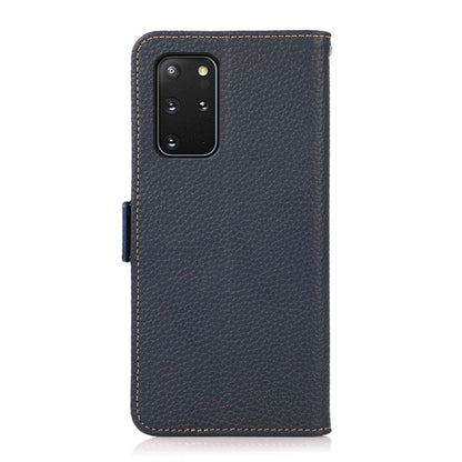 For Samsung Galaxy S20 Ultra KHAZNEH Side-Magnetic Litchi Genuine Leather RFID Phone Case(Blue) - Galaxy Phone Cases by buy2fix | Online Shopping UK | buy2fix