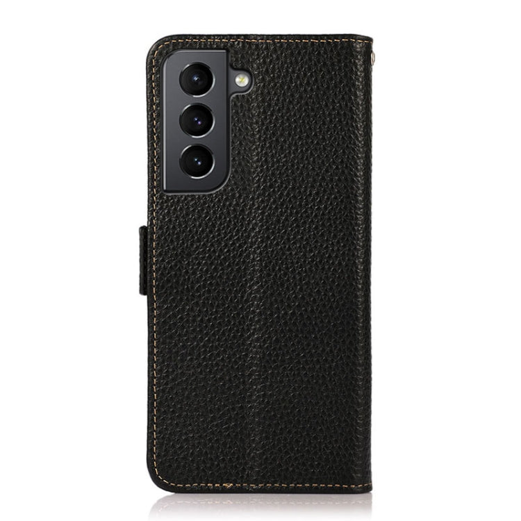 For Samsung Galaxy S21 5G KHAZNEH Side-Magnetic Litchi Genuine Leather RFID Phone Case(Black) - Galaxy S21 5G Cases by buy2fix | Online Shopping UK | buy2fix