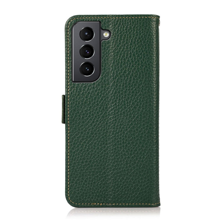 For Samsung Galaxy S21 5G KHAZNEH Side-Magnetic Litchi Genuine Leather RFID Phone Case(Green) - Galaxy S21 5G Cases by buy2fix | Online Shopping UK | buy2fix