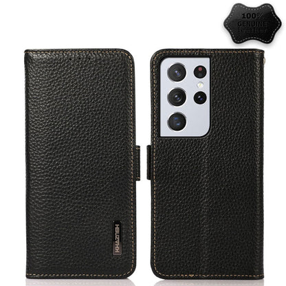 For Samsung Galaxy S21 Ultra 5G KHAZNEH Side-Magnetic Litchi Genuine Leather RFID Phone Case(Black) - Galaxy S21 Ultra 5G Cases by buy2fix | Online Shopping UK | buy2fix