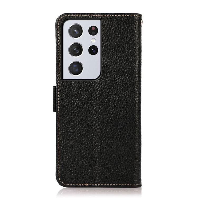 For Samsung Galaxy S21 Ultra 5G KHAZNEH Side-Magnetic Litchi Genuine Leather RFID Phone Case(Black) - Galaxy S21 Ultra 5G Cases by buy2fix | Online Shopping UK | buy2fix