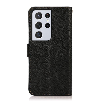 For Samsung Galaxy S21 Ultra 5G KHAZNEH Side-Magnetic Litchi Genuine Leather RFID Phone Case(Black) - Galaxy S21 Ultra 5G Cases by buy2fix | Online Shopping UK | buy2fix