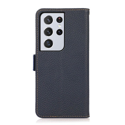 For Samsung Galaxy S21 Ultra 5G KHAZNEH Side-Magnetic Litchi Genuine Leather RFID Phone Case(Blue) - Galaxy S21 Ultra 5G Cases by buy2fix | Online Shopping UK | buy2fix