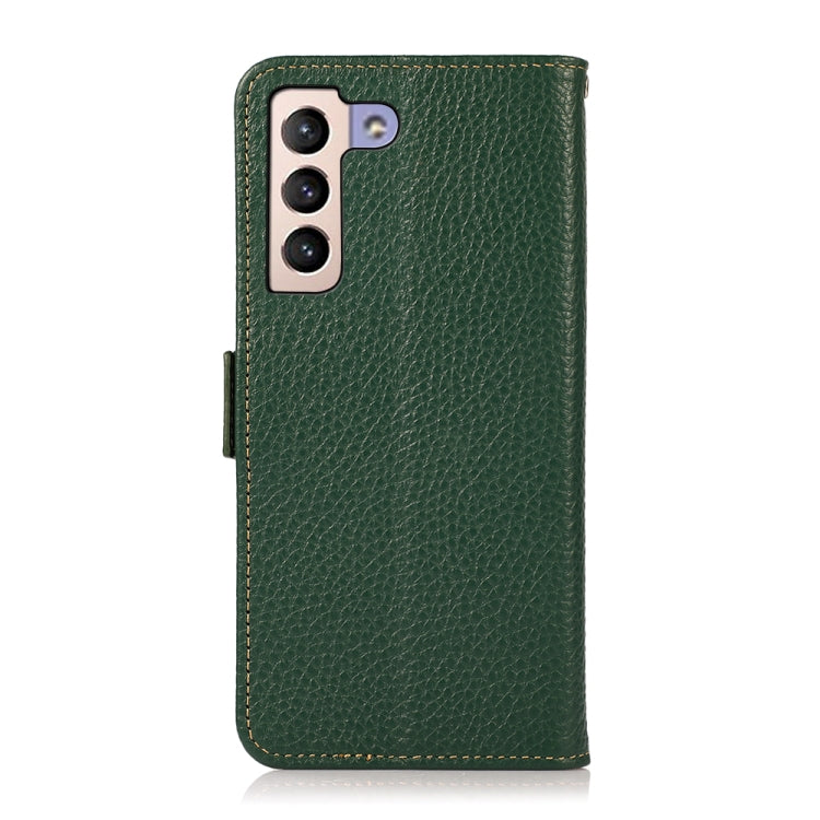 For Samsung Galaxy S22+ 5G KHAZNEH Side-Magnetic Litchi Genuine Leather RFID Phone Case(Green) - Galaxy S22+ 5G Cases by buy2fix | Online Shopping UK | buy2fix