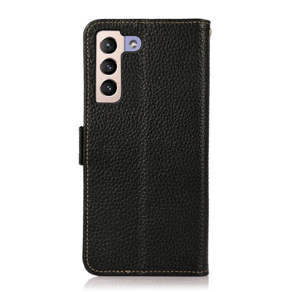 For Samsung Galaxy S22 5G KHAZNEH Side-Magnetic Litchi Genuine Leather RFID Phone Case(Black) - Galaxy S22 5G Cases by buy2fix | Online Shopping UK | buy2fix