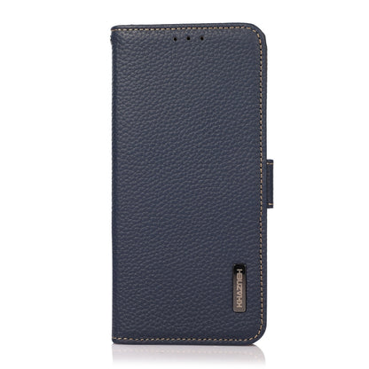 For Samsung Galaxy S22 5G KHAZNEH Side-Magnetic Litchi Genuine Leather RFID Phone Case(Blue) - Galaxy S22 5G Cases by buy2fix | Online Shopping UK | buy2fix