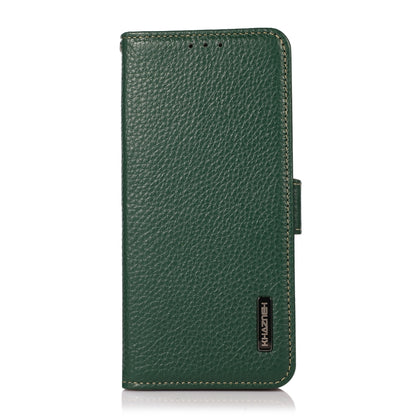 For Samsung Galaxy S22 5G KHAZNEH Side-Magnetic Litchi Genuine Leather RFID Phone Case(Green) - Galaxy S22 5G Cases by buy2fix | Online Shopping UK | buy2fix