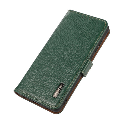 For Samsung Galaxy S22 5G KHAZNEH Side-Magnetic Litchi Genuine Leather RFID Phone Case(Green) - Galaxy S22 5G Cases by buy2fix | Online Shopping UK | buy2fix