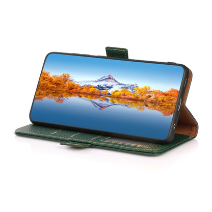 For Samsung Galaxy S22 5G KHAZNEH Side-Magnetic Litchi Genuine Leather RFID Phone Case(Green) - Galaxy S22 5G Cases by buy2fix | Online Shopping UK | buy2fix