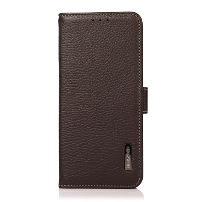 For Samsung Galaxy S22 5G KHAZNEH Side-Magnetic Litchi Genuine Leather RFID Phone Case(Brown) - Galaxy S22 5G Cases by buy2fix | Online Shopping UK | buy2fix