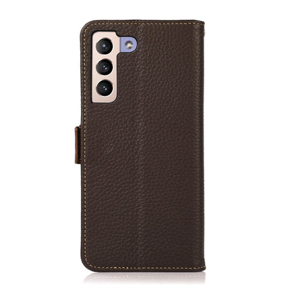 For Samsung Galaxy S22 5G KHAZNEH Side-Magnetic Litchi Genuine Leather RFID Phone Case(Brown) - Galaxy S22 5G Cases by buy2fix | Online Shopping UK | buy2fix