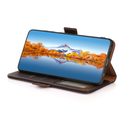 For Samsung Galaxy S22 5G KHAZNEH Side-Magnetic Litchi Genuine Leather RFID Phone Case(Brown) - Galaxy S22 5G Cases by buy2fix | Online Shopping UK | buy2fix