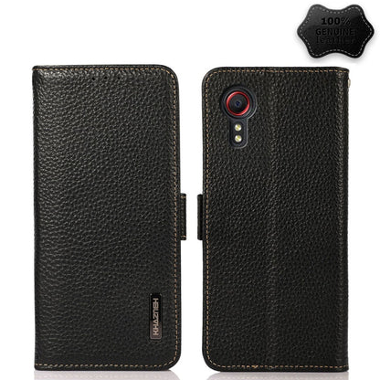 For Samsung Galaxy Xcover 5 KHAZNEH Side-Magnetic Litchi Genuine Leather RFID Phone Case(Black) - Galaxy Phone Cases by buy2fix | Online Shopping UK | buy2fix