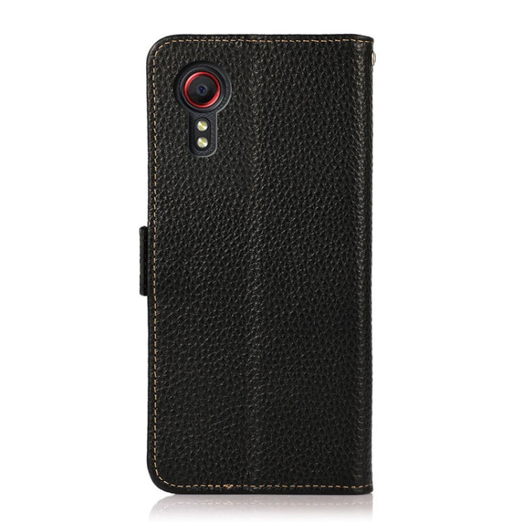 For Samsung Galaxy Xcover 5 KHAZNEH Side-Magnetic Litchi Genuine Leather RFID Phone Case(Black) - Galaxy Phone Cases by buy2fix | Online Shopping UK | buy2fix