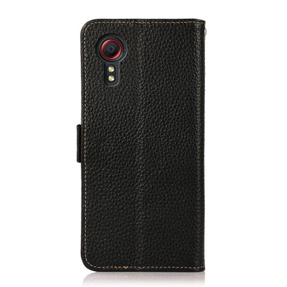For Samsung Galaxy Xcover 5 KHAZNEH Side-Magnetic Litchi Genuine Leather RFID Phone Case(Black) - Galaxy Phone Cases by buy2fix | Online Shopping UK | buy2fix