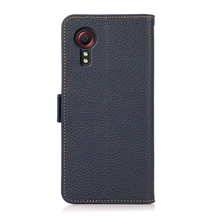 For Samsung Galaxy Xcover 5 KHAZNEH Side-Magnetic Litchi Genuine Leather RFID Phone Case(Blue) - Galaxy Phone Cases by buy2fix | Online Shopping UK | buy2fix