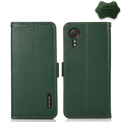 For Samsung Galaxy Xcover 5 KHAZNEH Side-Magnetic Litchi Genuine Leather RFID Phone Case(Green) - Galaxy Phone Cases by buy2fix | Online Shopping UK | buy2fix