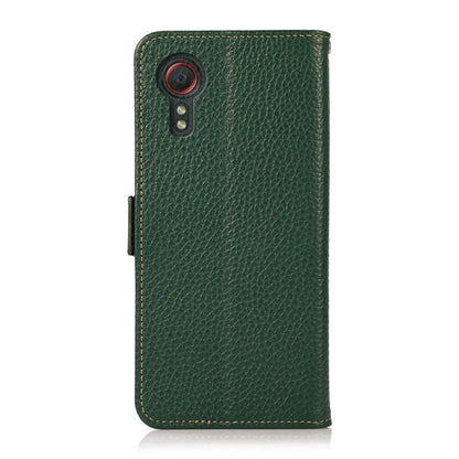 For Samsung Galaxy Xcover 5 KHAZNEH Side-Magnetic Litchi Genuine Leather RFID Phone Case(Green) - Galaxy Phone Cases by buy2fix | Online Shopping UK | buy2fix