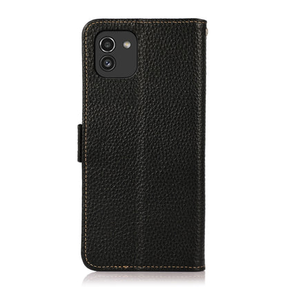 For Samsung Galaxy A03 164mm Version KHAZNEH Side-Magnetic Litchi Genuine Leather RFID Phone Case(Black) - Galaxy Phone Cases by buy2fix | Online Shopping UK | buy2fix