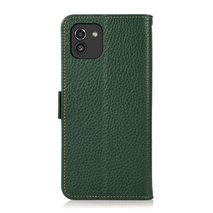 For Samsung Galaxy A03 164mm Version KHAZNEH Side-Magnetic Litchi Genuine Leather RFID Phone Case(Green) - Galaxy Phone Cases by buy2fix | Online Shopping UK | buy2fix