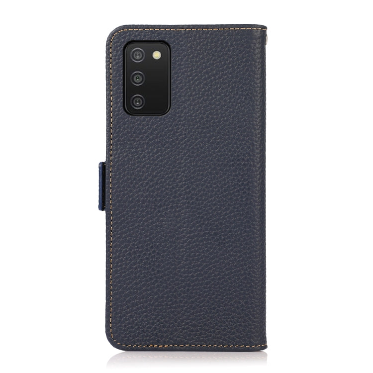 For Samsung Galaxy A03s 164mm Version KHAZNEH Side-Magnetic Litchi Genuine Leather RFID Phone Case(Blue) - Galaxy Phone Cases by buy2fix | Online Shopping UK | buy2fix