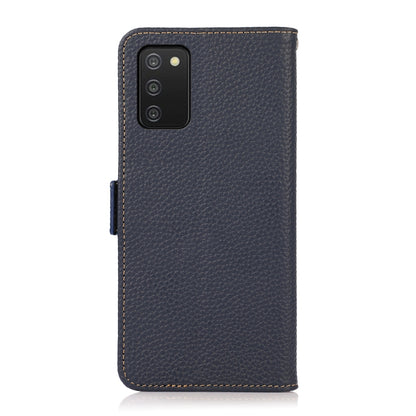 For Samsung Galaxy A03s 164mm Version KHAZNEH Side-Magnetic Litchi Genuine Leather RFID Phone Case(Blue) - Galaxy Phone Cases by buy2fix | Online Shopping UK | buy2fix