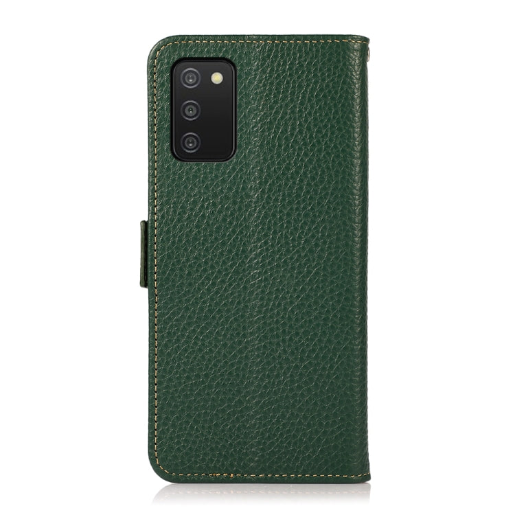 For Samsung Galaxy A03s 164mm Version KHAZNEH Side-Magnetic Litchi Genuine Leather RFID Phone Case(Green) - Galaxy Phone Cases by buy2fix | Online Shopping UK | buy2fix